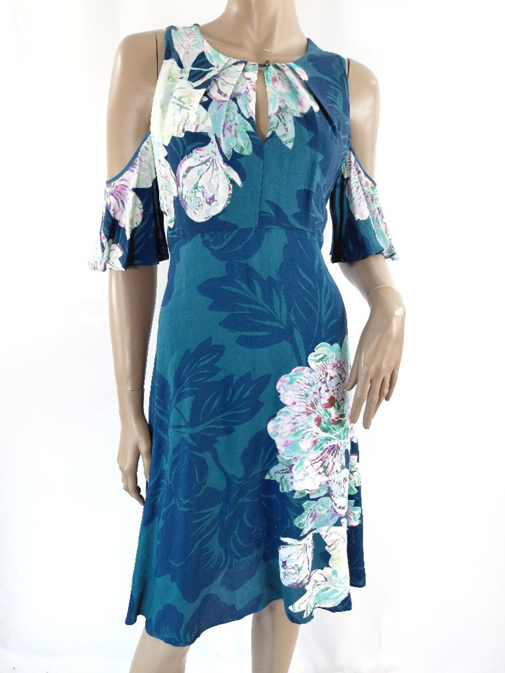 MAEVE Anthropologie Dress Sleeveless Open Ruffle Arm Keyhole Neck Floral 6